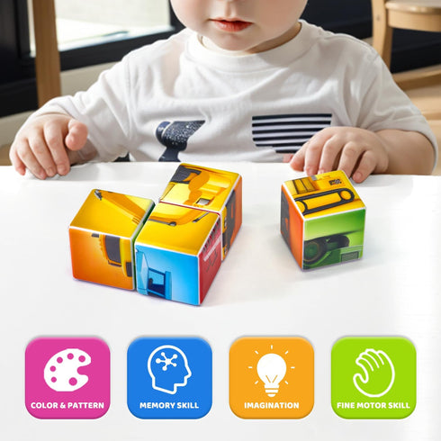 1.65 inch 1 2 3 Pairez Toys Magnetic Cubes for Toddler, Large Building Blocks Tiles, Construction Vehicles Puzzles Game