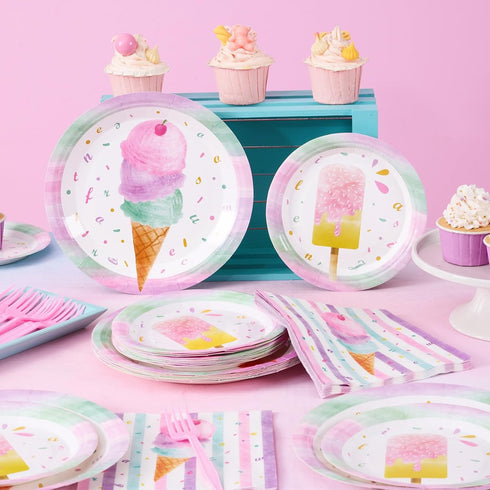 64 Set Summer 16 WERNNSAI Ice Cream Party Decorations - PCS Ice Cream Plates Napkins and Forks Popsicle Party