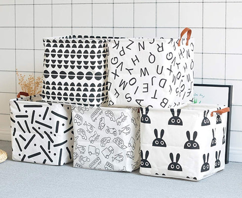 Square Canvas Toy Storage Bins, Collapsible Basket with Handle for Nursery Storage and Laundry