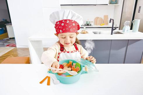 Playset 3+ Hape Little Chef Cooking & Steam | Toy Kitchen with Play Food and Accessories, for Children Ages Years