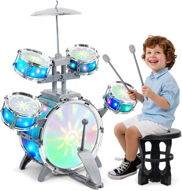 LeeQee Drum Set for Kids 1-3, Jazz Drumset for Toddler 3-5 Vibrant Aurora