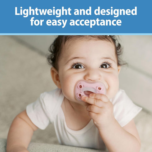 Symmetrical 0-6m, 3-Pack Dr. Brown's Advantage One-Piece Silicone Baby Pacifier, Fully Soother, Ecru/Light Pink/Pink