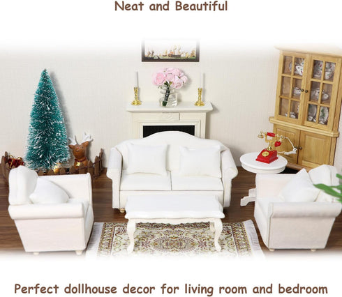 Set, Dollhouse Couch Miniature Furniture Sofa with Pillows for Living Room Desktop Decoration Fabric Sofa Mini Home