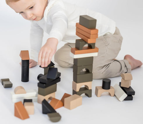 Wooden Building Blocks for Toddlers, Kids Stacking Blocks, 46 Pieces Assorted Shapes, Wooden Blocks for Kids 1-3