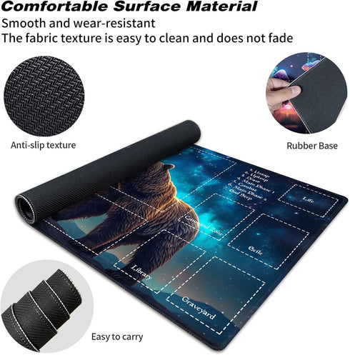 Qindaiwen MTG Playmat, 24x14 Inch Tabletop Game Mat, Premium Smooth Rubber, Mousepad Compatible, Bear