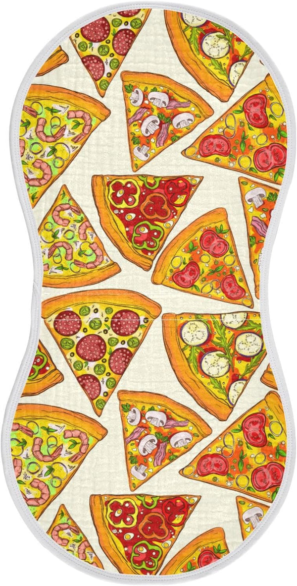 Pizza Slice with Fruit Vegetable Muslin Burp Cloths for Baby, Soft 100% Cotton Washcloths Bibs for Boy Girl