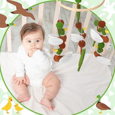 Sonwyoung Mallard Duck Baby Mobile for Crib Nursery Felt Wooden Wild Mallard Duck Hanging Decor for Infant Mobile Crib