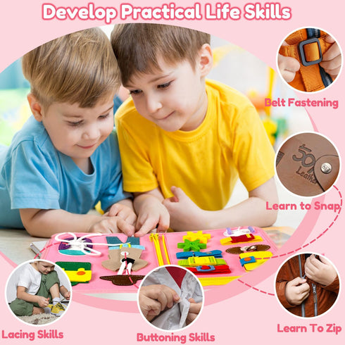 Qizfun Toddler Busy Board Montessori Toys Sensory Busy Book, Educational Learning Travel Toy for Airplane & Car, Keeps