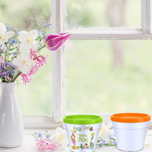 28 16 12 Meanplan Pcs Spring Crafts Spring DIY Flower Pots Paint Your Own Ornament Kit DIY Craft Flower Pot Colorful