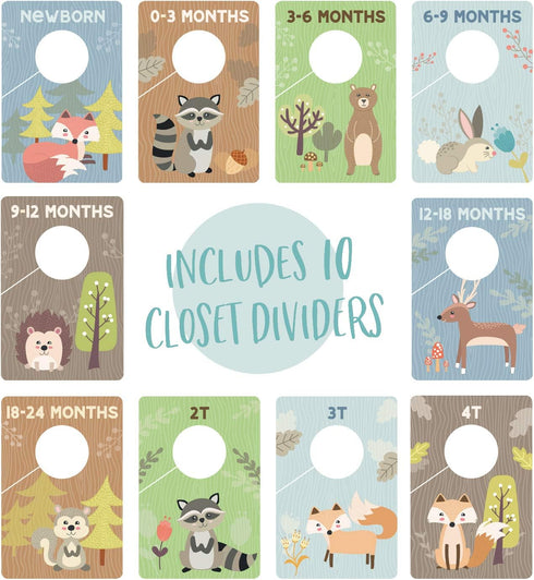 Canopy Street Woodland Closet Clothing Size Dividers, 4" x 6" Organizers for Newborn Baby to 4T Clothes, 10 Forest