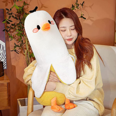 PEACH CAT Banana Duck Plush Pillow, Cute Stuffed Animal for Girls and Boys, White 19.7"
