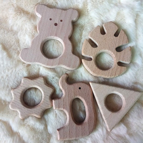 10pcs Teething Toys for Babies, Natural Wooden Leaf Teething Rings, Baby Teether Chew Toys for Infant Toddler Pain