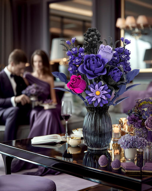 Set, Set Purple Rose Bouquet Building Artificial Floral Building Toys for Gothic Home Decor, Ideal Gift for Halloween