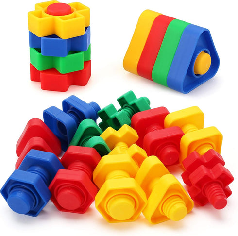 LotFancy Nuts and Bolts - 24pcs Fine Motor Skills Occupational Therapy Toys for Kids with Storage Box