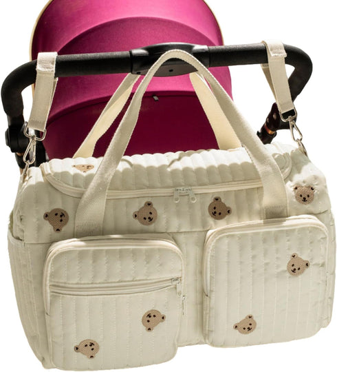 Generic 48x22x26cm Cartoon Bear Diaper Bag, Polyester Large Capacity Nappy Pouch with Compartments for Travel, Camping