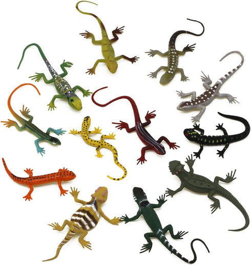 Kvvdi 12pcs 5 Inch Colorful Fake Plastic Lizard Toys, Realistic Reptile Action Figures