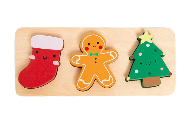 Pearhead 3 Piece Wooden Holiday Puzzle - Kids Christmas Puzzle Set, Holiday Stocking Stuffer Toys for Children