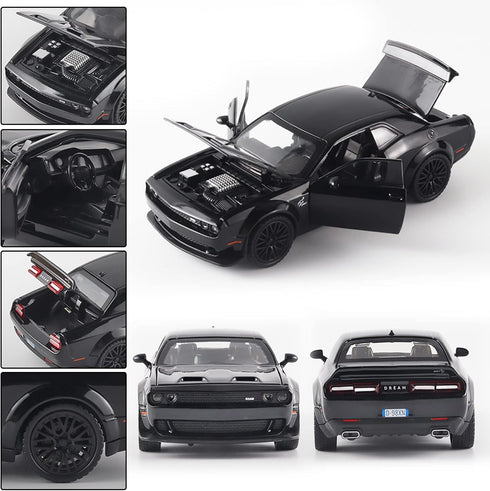 Toy Cars for Kids 1/32 Challenger Hellcat Die Cast Metal Toy Cars, Pull Back Hellcat Car with Light and Music