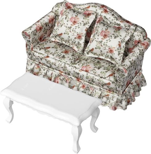 Set 1/12 iLAND Dollhouse Furniture of Miniature Couch with Coffee Table the Beautiful Doll House Furniture fit scale