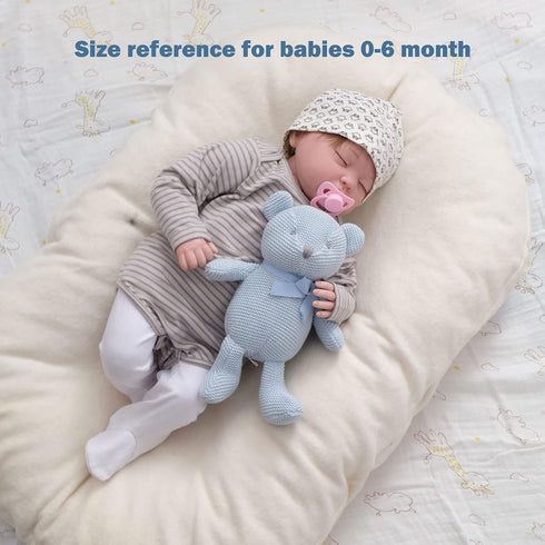 100% Organic Cotton Blue Teddy Bear Baby Toys, 6.5" Stuffed Animals for Newborn