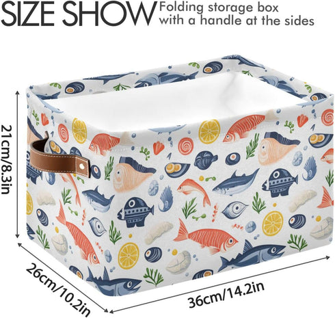CWUPZAY 1 Pack Salmon Tuna Sardine Storage Basket Canvas Fabric Collapsible Storage Bins Box Organizer Waterproof