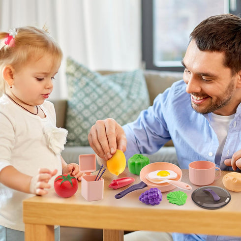 Zero Zoo 60Pcs Set Sets, Kids Mini Play Kitchen Accessories, Pretend Cooking Play with Cookware, Tableware & Fruit