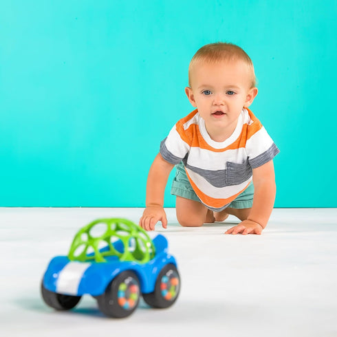 1 Pack, 3 Bright Starts Oball Easy Grasp Rattle & Roll Toy Sports Car BPA-Free Infant Crawling Toy, Age Months and up