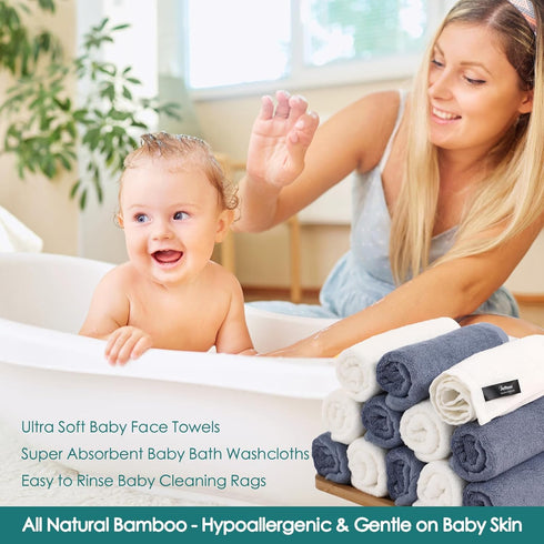 12 Pack, 10x10 inch Baby Washcloths Ultra Soft Small Wash Cloths for Face and Body, Gentle & Safe White Face Towels on