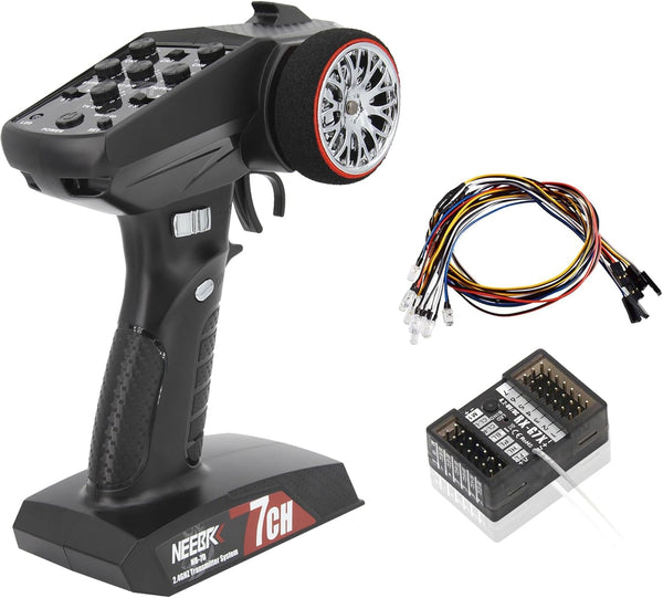 7 Channels RC Transmitter with Receiver - Built-in Light Control System for RC Car Crawler Truck Racing Buggy (Red)