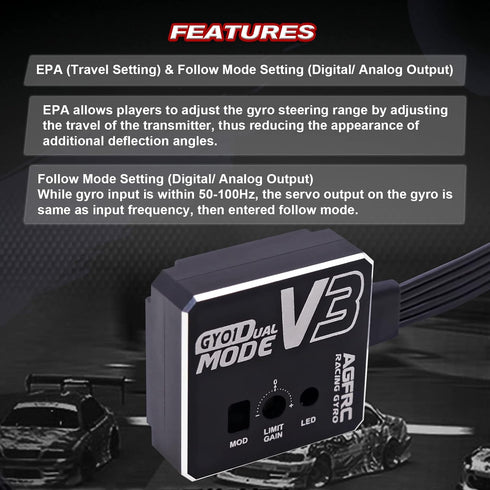 (GY01 V3) AGFRC Dual-Gain Drift RC Gyro - Tuned Rated Gyros with Aluminum Case for RC Car Truck Boat