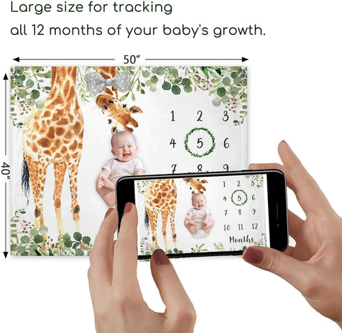 Giraffe Milestone Blanket, Safari Baby Growth Chart Monthly Blanket, Watch Me Grow Jungle Baby Nursery for New Moms Baby Shower(50"x40") by Yuzioey
