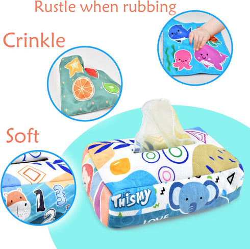 Baby Toys 6-12 Months, Tissue Toy Montessori for Babies, Soft Contrast Crinkle Sensory Toys