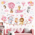 decalmile Pink Animal Hot Air Ballon Wall Decals Elephant Lion Giraffe Wall Stickers Daycare Girls Bedroom Baby Nursery