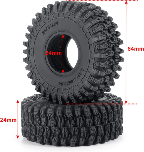 Wheel Tires Crawler Tires for TRX4M / SCX24 Upgrade Parts, 64 * 24mm