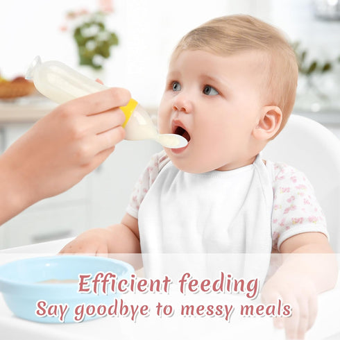 4 Pack 3 oz Baby Food Feeder Silicone Baby Food Dispensing Spoon-WAJIAYON, Squeeze Feeding Spoons with Suction Cup