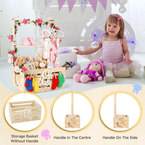 XIEJ Closet, 6 6 Wooden Baby Shower Crate Personalized Baby Gift Basket with Adjustable Handle, Include String Lights