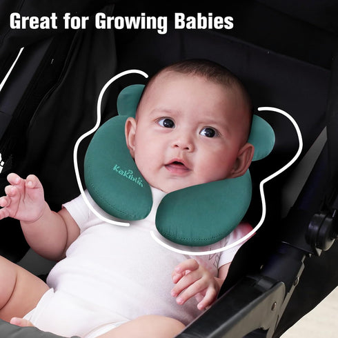 KAKIBLIN Baby Travel Pillow, Infant Head and Neck Support for Car Seat and Pushchair, 0-1 Years Old (Green)