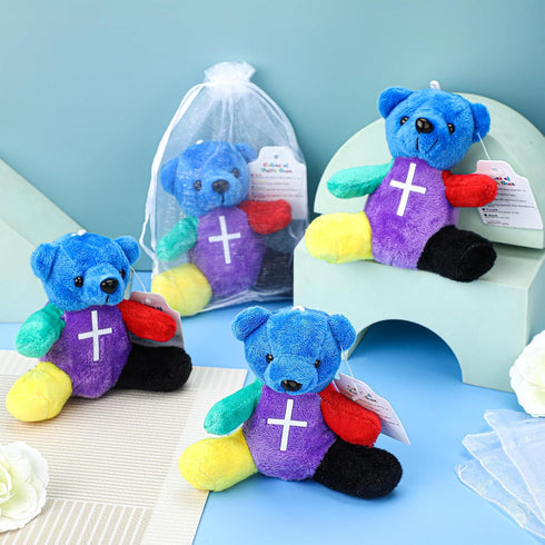 18 Pcs Rainbow Faith Stuffed Bears, 4" Religious Plush Bears, Christian Mini Bear Bible Verse Party Favor