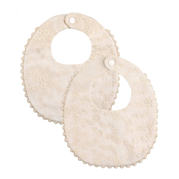 GZMM Baby Bib For Girls - Reversible Waterproof Handmade Natural Cotton Baby Drool Bib 0-12 months, 2 Pack (off-white)