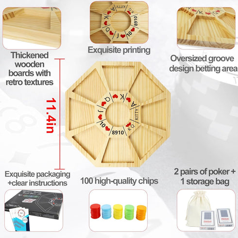Michigan Rummy Game Deluxe Set - A Royal Game of Hearts Rummy Poker Wooden Tripoley Board Game for 100 Chips