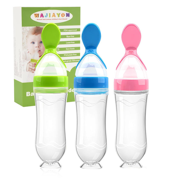 WAJIAYON Baby Food Feeder 3 Pack Silicone Baby Food Dispensing Spoon with