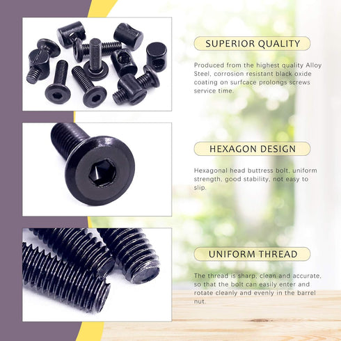 Swpeet 25Pcs M6 20mm 1 (M6x20mm) Black Crib Hardware Screws, Hex Socket Head Cap Crib Baby Bed Bolt and Barrel Nuts