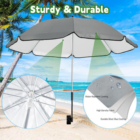 Eiszhjk 50+ UPF Wagon Umbrella with Universal Clamp, Adjustable Lounge Wagon Umbrella Attachment, Lightweight for Easy