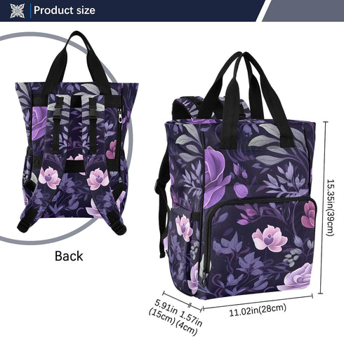SPRIPORT Backpack Leaves Purple Florals Beautiful Diaper Bag for Baby Boys Girls Multifunction Travel Tote
