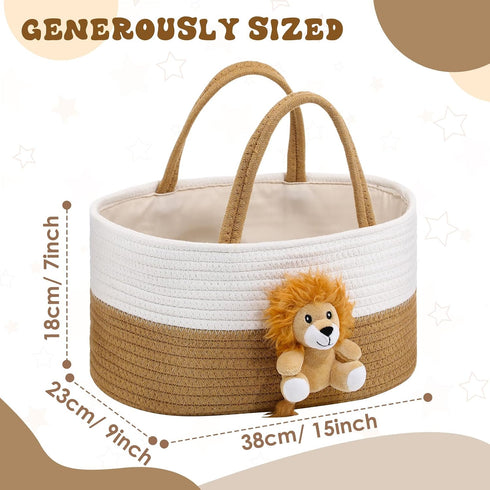 FoldTier Lion Baby Diaper Caddy Organizer Cotton Rope Nursery Storage Bin Basket Baby Shower Basket Gift Portable