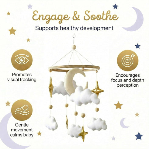 Baby Mobile for Crib - Handmade Modern Boho Baby Mobiles for Bassinet Felt Nursery Mobile Gender Neutral - Gold Moon