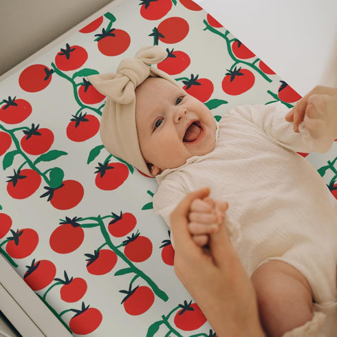 Summer 32''16'' Sweet Red Tomatoes Baby Changing Pad Covers for Boy Girl Cute Cherry Tomato Fitted Changing Table Cover