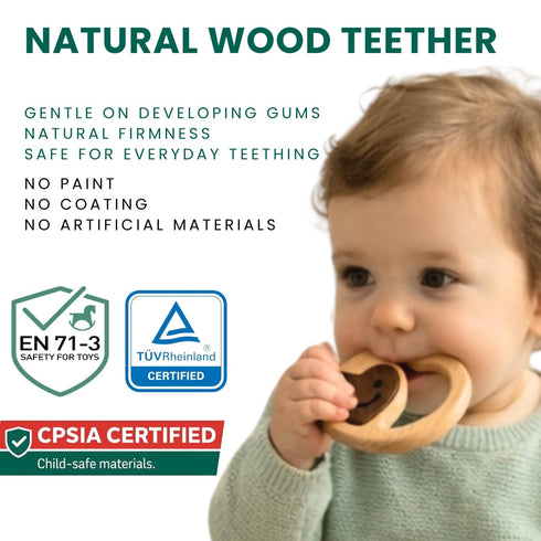 0-3 3-6 6-12 Wooden Baby Rattle & Teething Ring Heart | Natural Montessori Teething Toy Babies Months | Non-Toxic