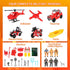 Playset, Kids Firefighter Action Figures Fireman Figures Toys with Tools, Red Fire Trucks, Army Vehicles, Helicopter
