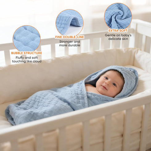 MIGIOL 100% 32 32 Inches, 3 Muslin Baby Towels Cotton Super Soft Muslin Baby Bath Towel - x Suitable for Newborn